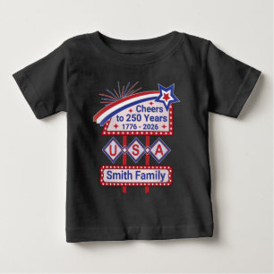 Personalized USA 250–Patriotic Retro Marquee Baby T-Shirt