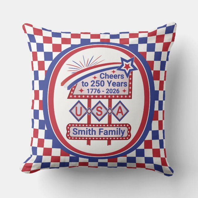 Personalized USA 250–Patriotic Retro Marquee Cushion (Front)