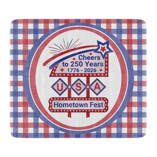 Personalized USA 250–Patriotic Retro Marquee Cutting Board (Front)