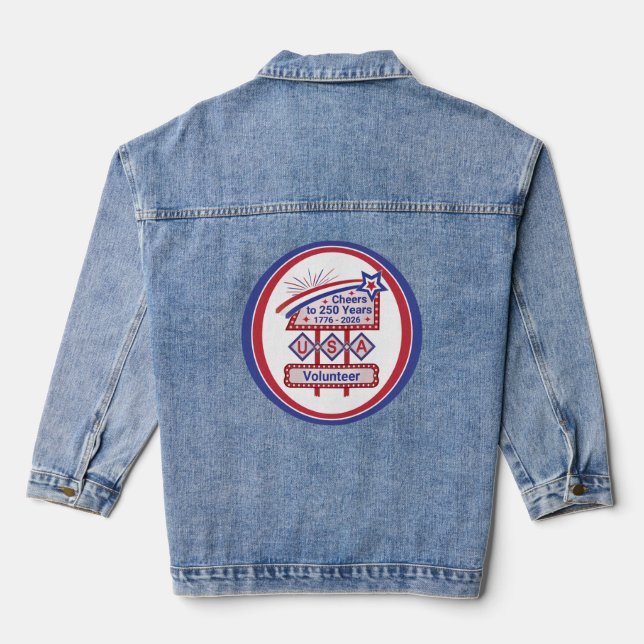 Personalized USA 250–Patriotic Retro Marquee Denim Jacket (Back)