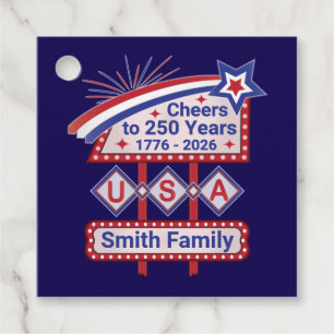 Personalized USA 250–Patriotic Retro Marquee Favour Tags