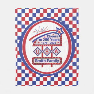Personalized USA 250–Patriotic Retro Marquee Fleece Blanket