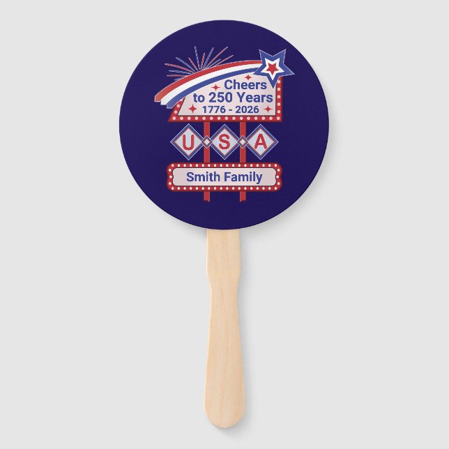 Personalized USA 250–Patriotic Retro Marquee Hand Fan (Front)