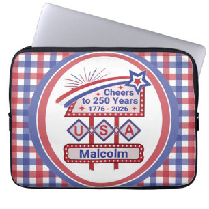Personalized USA 250–Patriotic Retro Marquee Laptop Sleeve