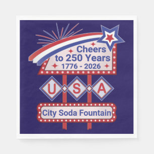 Personalized USA 250–Patriotic Retro Marquee Napkin