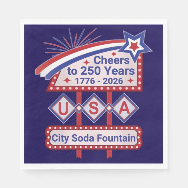 Personalized USA 250–Patriotic Retro Marquee Napkin (Front)