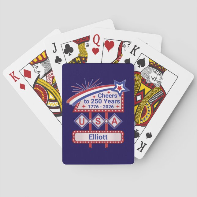 Personalized USA 250–Patriotic Retro Marquee Playing Cards (Back)
