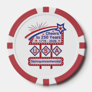Personalized USA 250–Patriotic Retro Marquee Poker Chips
