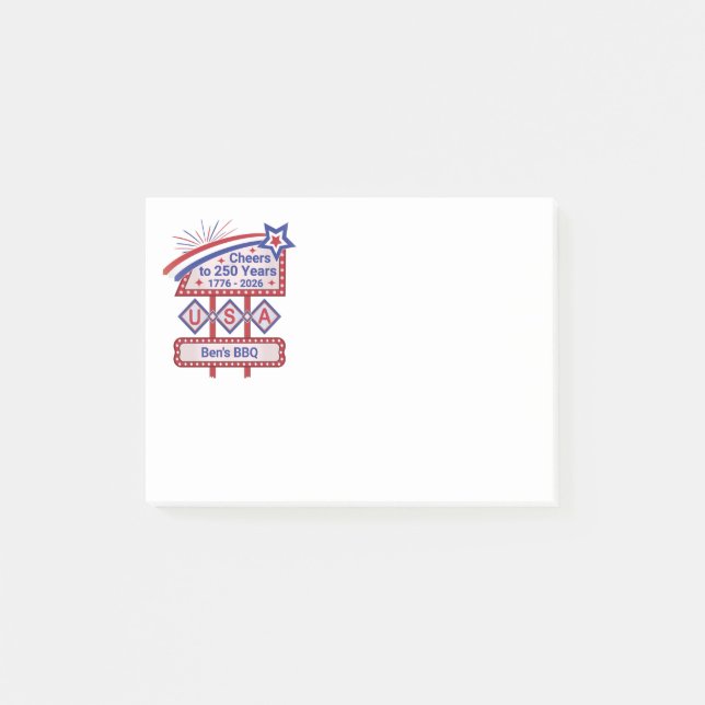 Personalized USA 250–Patriotic Retro Marquee Post-it Notes (Front)