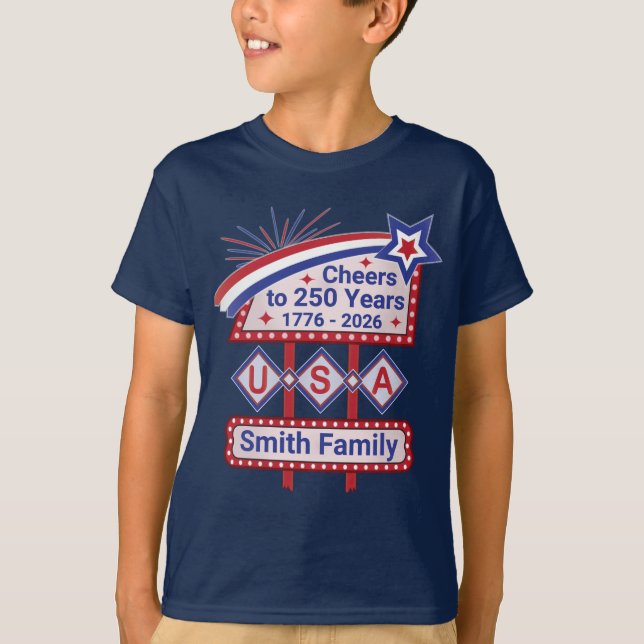 Personalized USA 250–Patriotic Retro Marquee T-Shirt (Front)