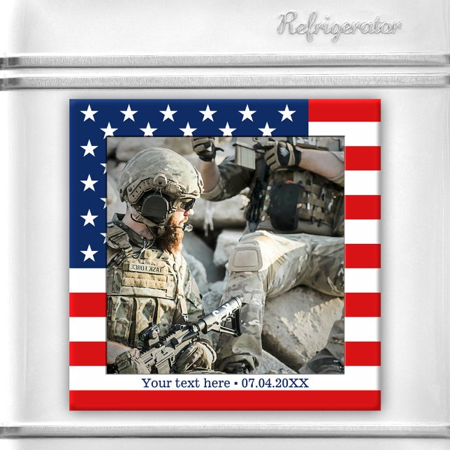 Personalized USA Flag Patriot Photo Magnet (Patriot photo magnet featuring your own favorite photo framed by an American flag design)