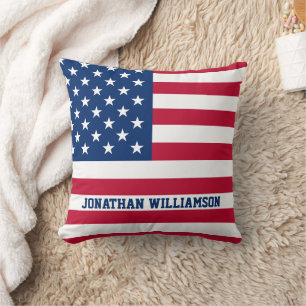 Personalized USA Flag Stars and Stripes Cushion