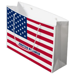 Personalized USA Flag Stars and Stripes Large Gift Bag
