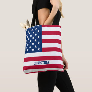 Personalized USA Flag Stars and Stripes Tote Bag