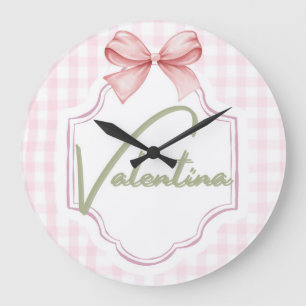 Personalized Valentina Baby Girl Nursery Gingham  Large Clock
