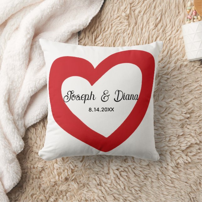 Personalized Valentine Anniversary Red Heart Names Cushion (Blanket)