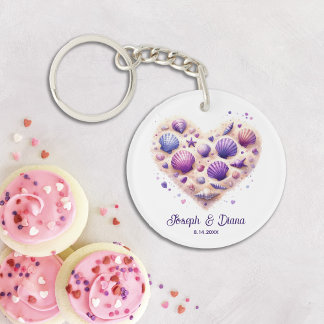 Personalized Valentine Anniversary Seashell Heart Key Ring
