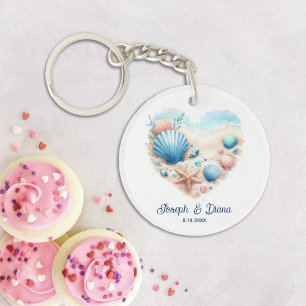 Personalized Valentine Anniversary Seashell Heart Key Ring