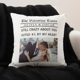 Personalized Valentine Newspaper Photo  Cushion