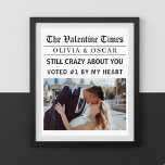 Personalized Valentine Newspaper Photo Poster<br><div class="desc">Turn your love story into timeless wall art with this personalized Valentine newspaper-style photo poster. Designed to look like a romantic headline, this custom print features your favorite photo, names, and a heartfelt message — creating a meaningful keepsake you’ll treasure forever. Perfect as a Valentine’s Day gift, anniversary surprise, wedding...</div>