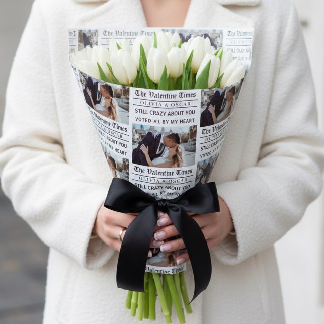 Personalized Valentine Newspaper Photo  Wrapping Paper (Creator Uploaded)