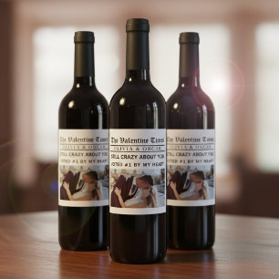 Personalized Valentine Newspaper  Wine Label