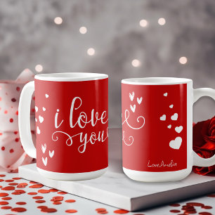 Personalized Valentine’s Day Red Heart I Love You  Coffee Mug