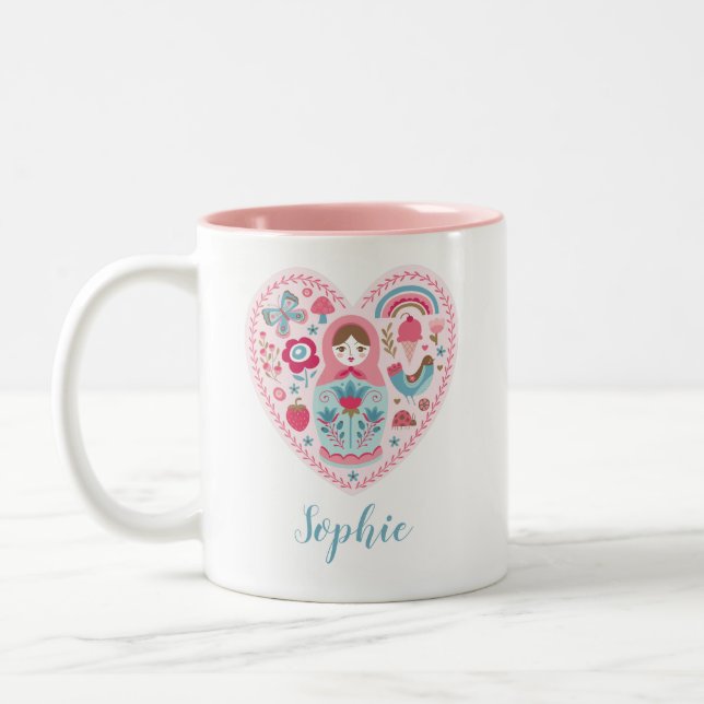 Personalized Valentines Day Pink Heart Mug (Left)