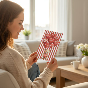 personalized valentines red striped bear  holiday card