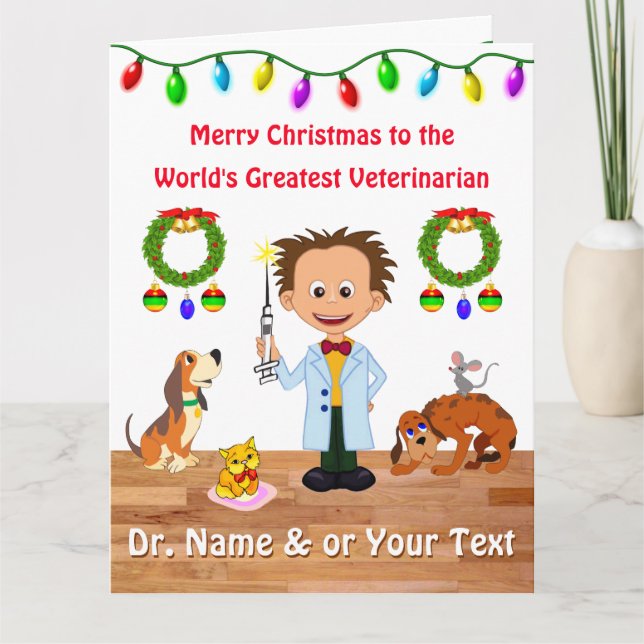 Personalized Veterinarian Christmas Cards Male Vet (Front)