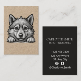 Personalized Veterinarian Husky Sketch Business Card