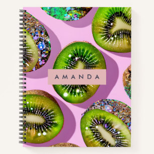 Personalized Vibrant Glitter Kiwi Pop Art Design Notebook