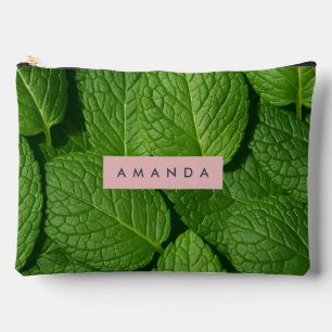 Personalized Vibrant Green Fresh Mint Leaf Accessory Pouch