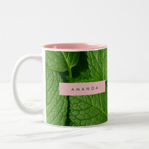 Personalized Vibrant Green Fresh Mint Leaf  Two-Tone Coffee Mug