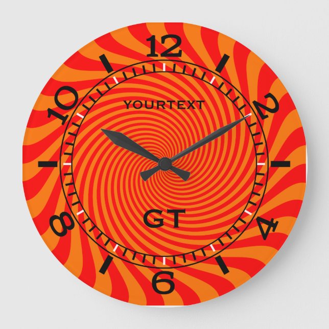 Personalized Vibrant Hot Orange Swirl Dial on a Large Clock (Front)