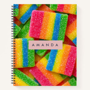 Personalized Vibrant Rainbow Candy Stripe Notebook