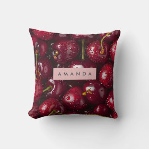 Personalized Vibrant Red Cherry Fruit Cushion