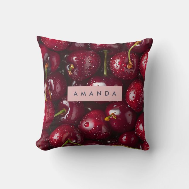 Personalized Vibrant Red Cherry Fruit Cushion (Front)