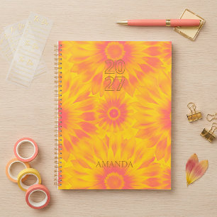 Personalized Vibrant Sunflower Pink Tie-Dye Art Planner