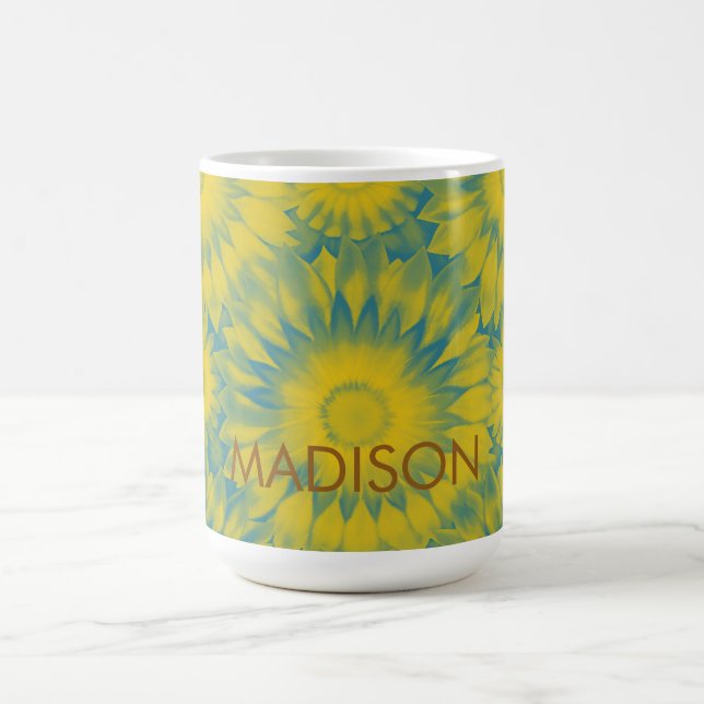 Personalized Vibrant Sunflower Tie-Dye Art Coffee Mug (Center)
