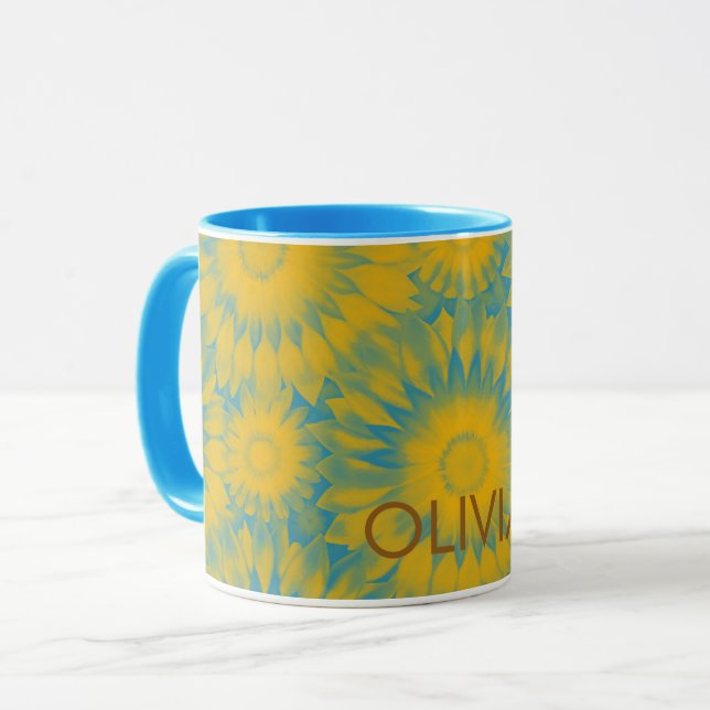 Personalized Vibrant Sunflower Tie-Dye Art Mug (Front Left)