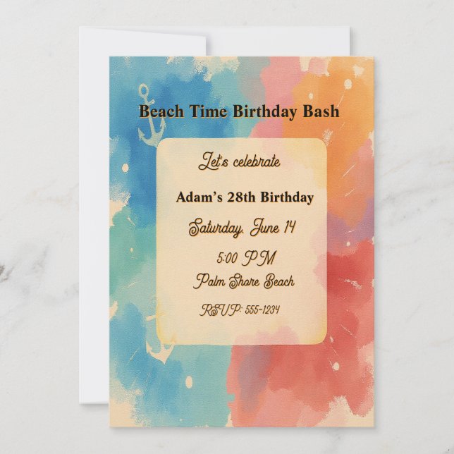 Personalized Vibrant Watercolor Beach Invitation (Front)