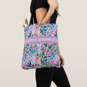 Personalized Vibrant Watercolor Floral Pattern Tote Bag