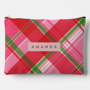 Personalized Vibrant Watermelon Plaid Accessory Pouch