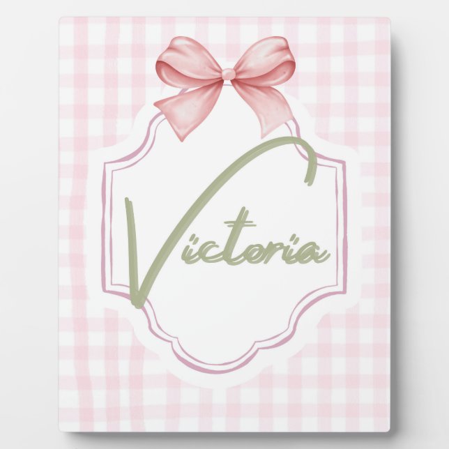 Personalized Victoria Baby Girl Nursery Bow Plaque (Front)