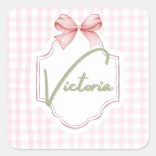 Personalized Victoria Baby Girl Nursery Bow Square Sticker