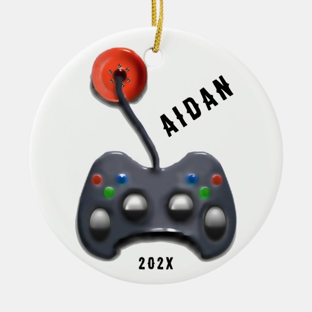 personalized video gamer ceramic tree decoration (Front)