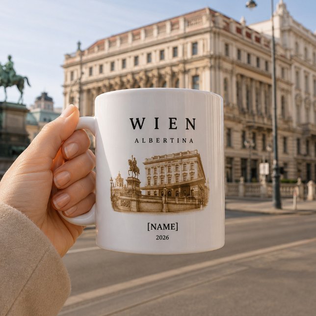 Personalized Vienna Albertina Mug | Name & Year (Albertina Wien – deine personalisierte Tasse vor ikonischer Architektur im Herzen der Stadt)
