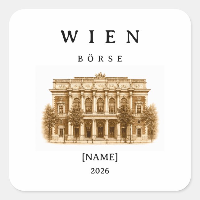 Personalized Vienna Stock Exchange | Name & Year Square Sticker (Front)