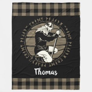 Personalized Viking Kneeling Prayer Rune Tan Black Fleece Blanket